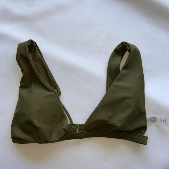 Olive Green Triangle Ribbed Bikini Top Two Piece Swimsuit Medium - Picture 4 of 7